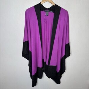 Lauren Ralph Lauren Womens Small Medium Cape Shawl‎ Cardigan Purple Wool Blend